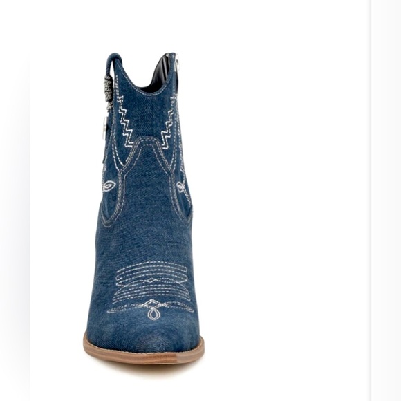Nine West Nallas Western Booties Heeled ✨ Dark Blue Denim Size 9 | star country - Picture 9 of 15